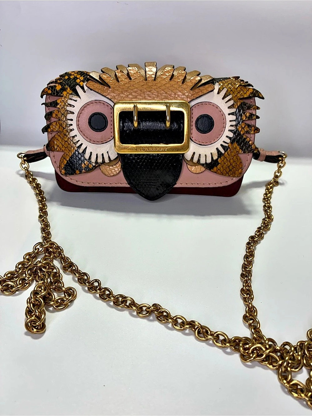 Burberry Leather Exotic Beast Applique Owl Crossbody Bag Shoulder Bag Pink &